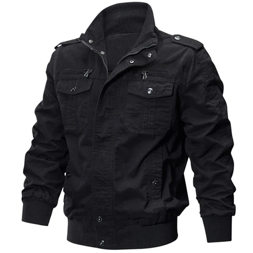 Коллекция весна-осень, мужские куртки в стиле милитари, верхняя одежда из хлопка, повседневная мужская однотонная куртка, Мужская брендовая одежда SA671 - Цвет: Black