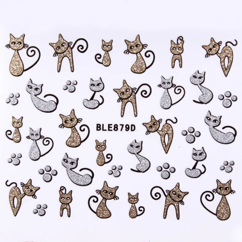 45 designs glitter nail art 3d stickers cat flowers butterfly leopard