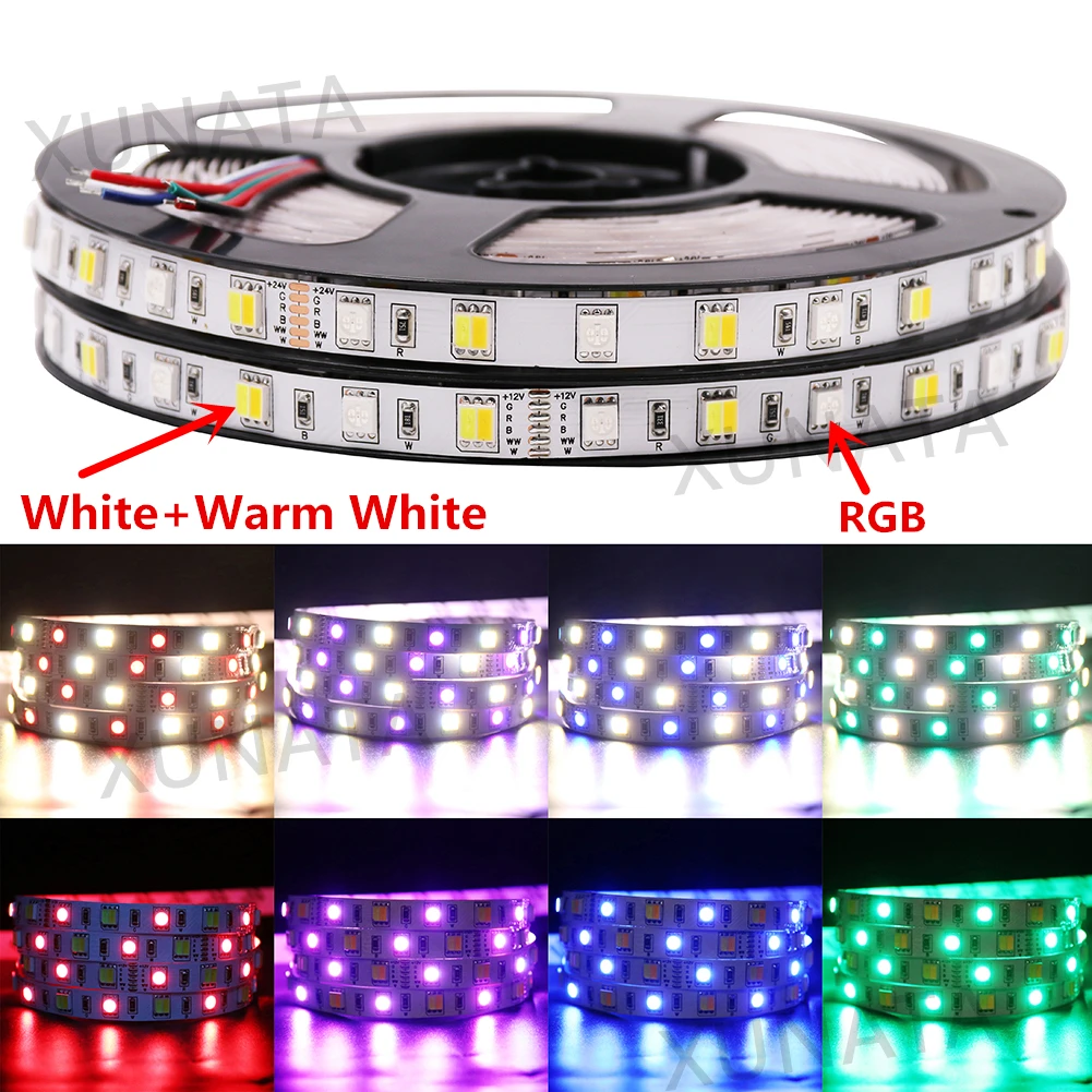 5 м RGB светодиодный светильник 5050 SMD 12 в 24 В DC RGBW RGBWW RGB WWA RGB+ CCT гибкий светодиодный светильник в полоску для украшения праздника s