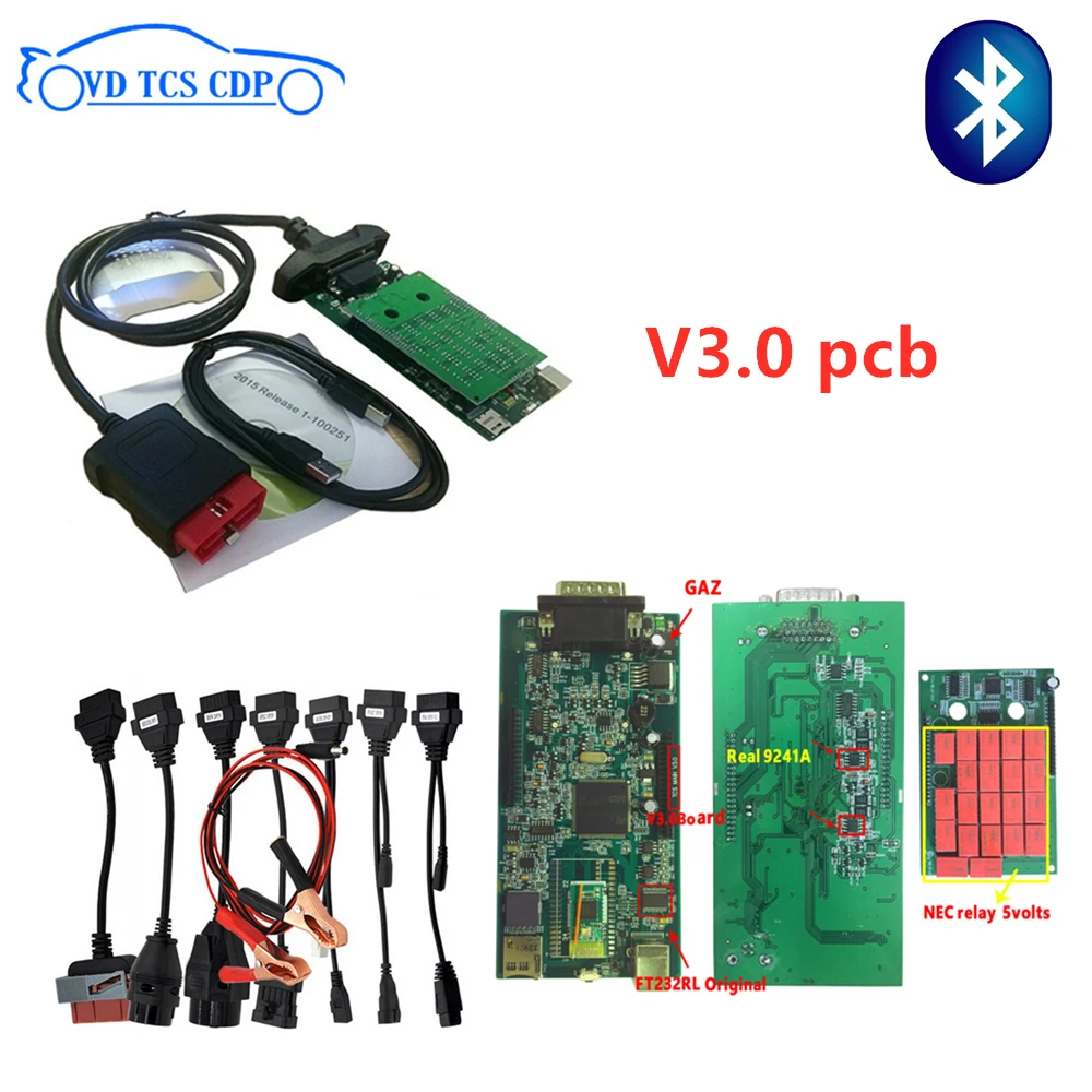 

8pcs car cables+Quality 9241A New Vci bluetooth vd Tcs Cdp pro 2016.00 keygen Scan For delphis Cars Trucks obd2 diagnostic tool