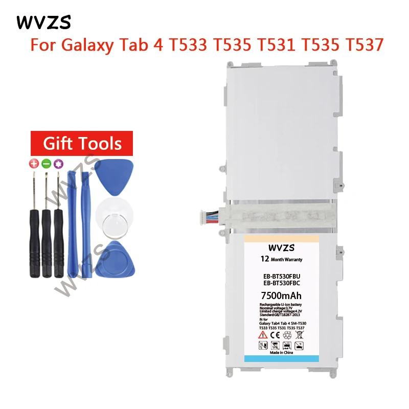 

wvzs 7500mAh Li-Polymer EB-BT530FBU EB-BT530FBC For Samsung GALAXY Tab4 Tab 4 SM-T530 T531 T535 T537 T533 P5220 Tablet Battery