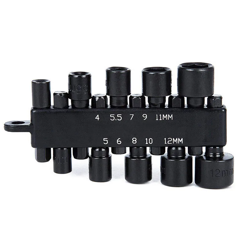 

10Pcs Metric Imperial Hex Socket Sleeve Nozzles Nut Driver Set Pneumatic Screwdriver Drill Bit Adapter Hex Power Tools
