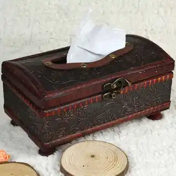 

Wooden Rectangle Shaped Tissue Box Container Napkin Paper Towels Tissue Holder for Home Storage Box