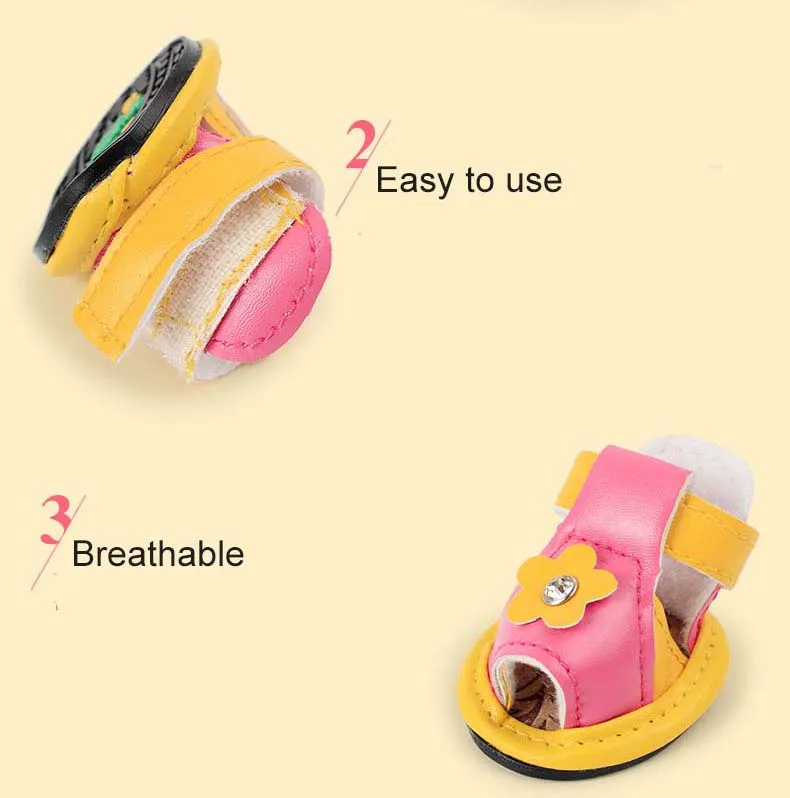 SYDZSW PU Pet Boots Dog Shoes Cute Sunflowers One Diamond Candy Color Pet Summer Sandals Anti Slip Chihuahua Yorkie Dog Accessories 8