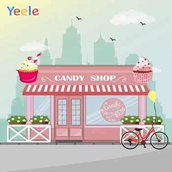 

Yeele Candy Shop Building Bike Cake Birthday Baby Room Photography Background Customized Photographic Backdrops for Photo Studio