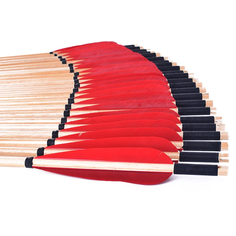 Охота изогнутый лук 6 шт./лот деревянный стрелка болты сталь наконечник красный