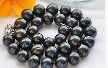 

Jew3157 Huge 17" black round FRESHWATER PEARL NECKLACE 925ss (A0511)