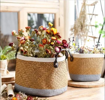 

Creative flower pot set with two ears braided planting baskets plant pot holder