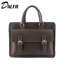 DALFR Leather Handbags 18 Inch Solid Messenger Bags Fashion Style Men’s Leather Crossbody Bags Shoulder Bags for Men