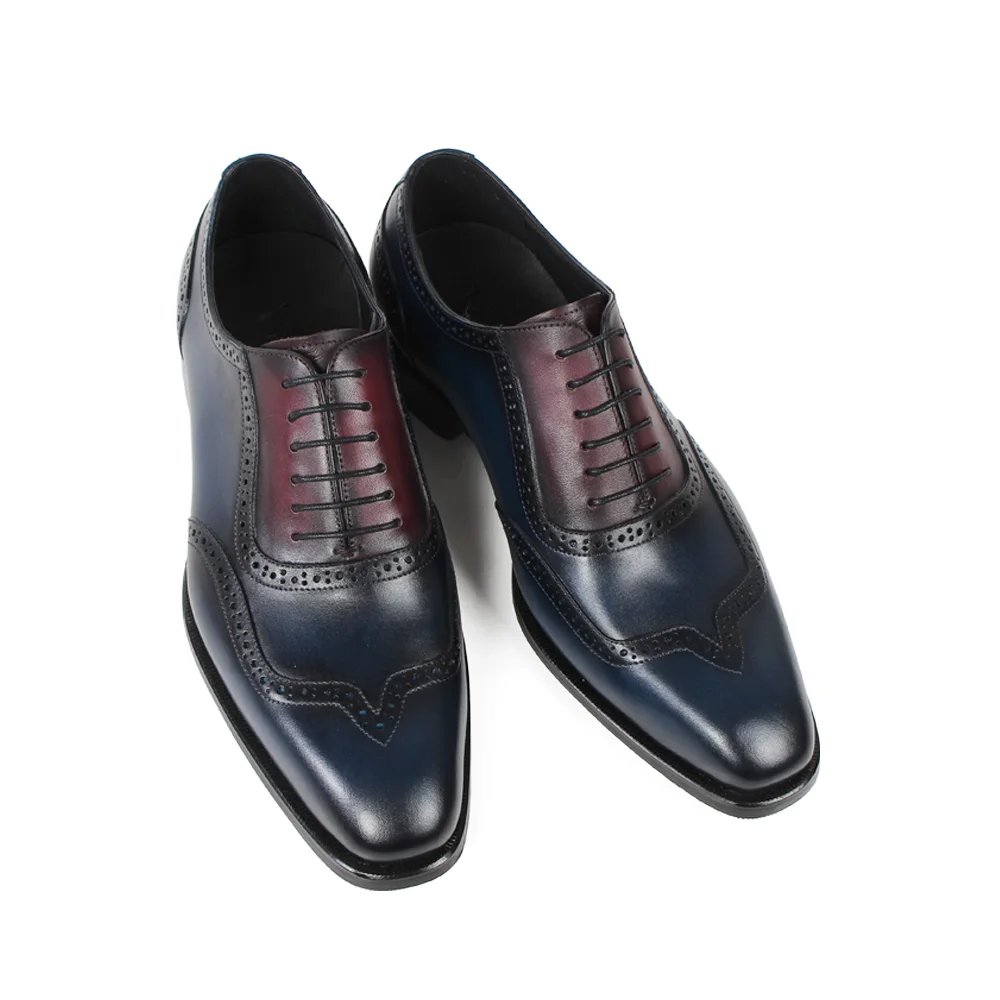 Artesanal Vikeduo Blue Couro Novo Pelica Luxo Se Pátina Casamento Moda Brogue Genuíno Homens Sapatos Dark 2019 Vestem Masculino De Completo Designer rx14rqX