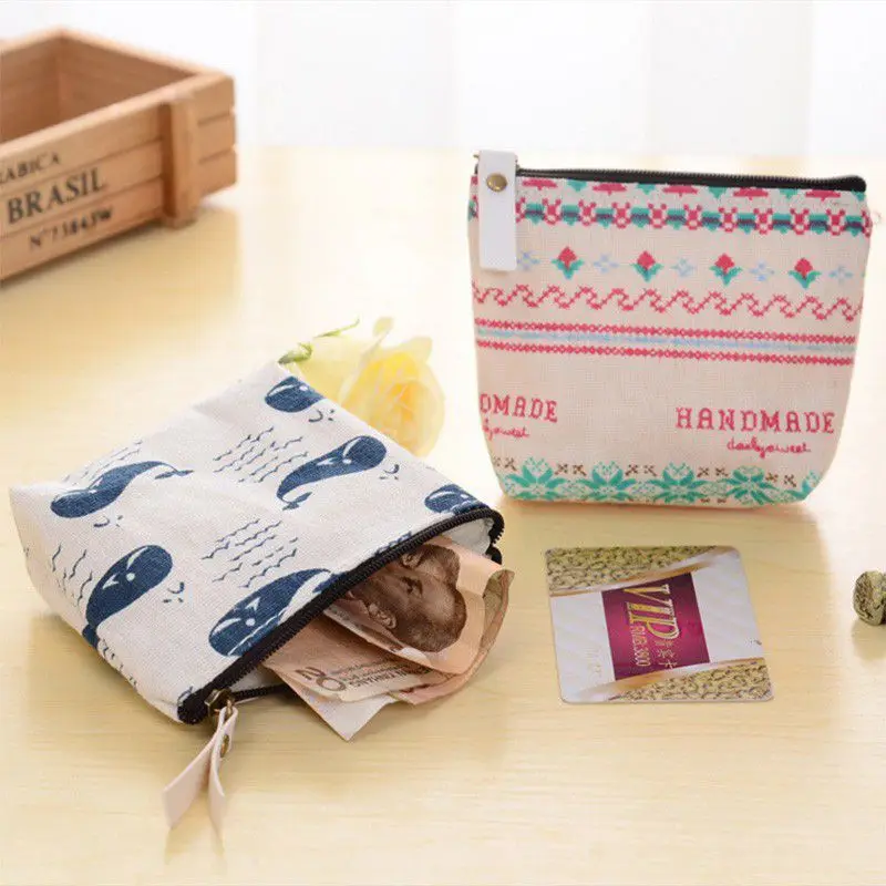 

Canvas Printed Coin Purse Mini Tote Portable Pouch Purse Trinket Jewelry Tin Key Coin Storage Bag Zipper Change Case Purses