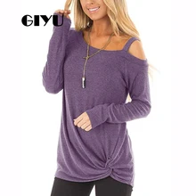 GIYU Autumn Solid Cold Shoulder Hoodies Women Long Sleeve Tee Casual Basic Sweatshirt Ruched Female camiseta mujer