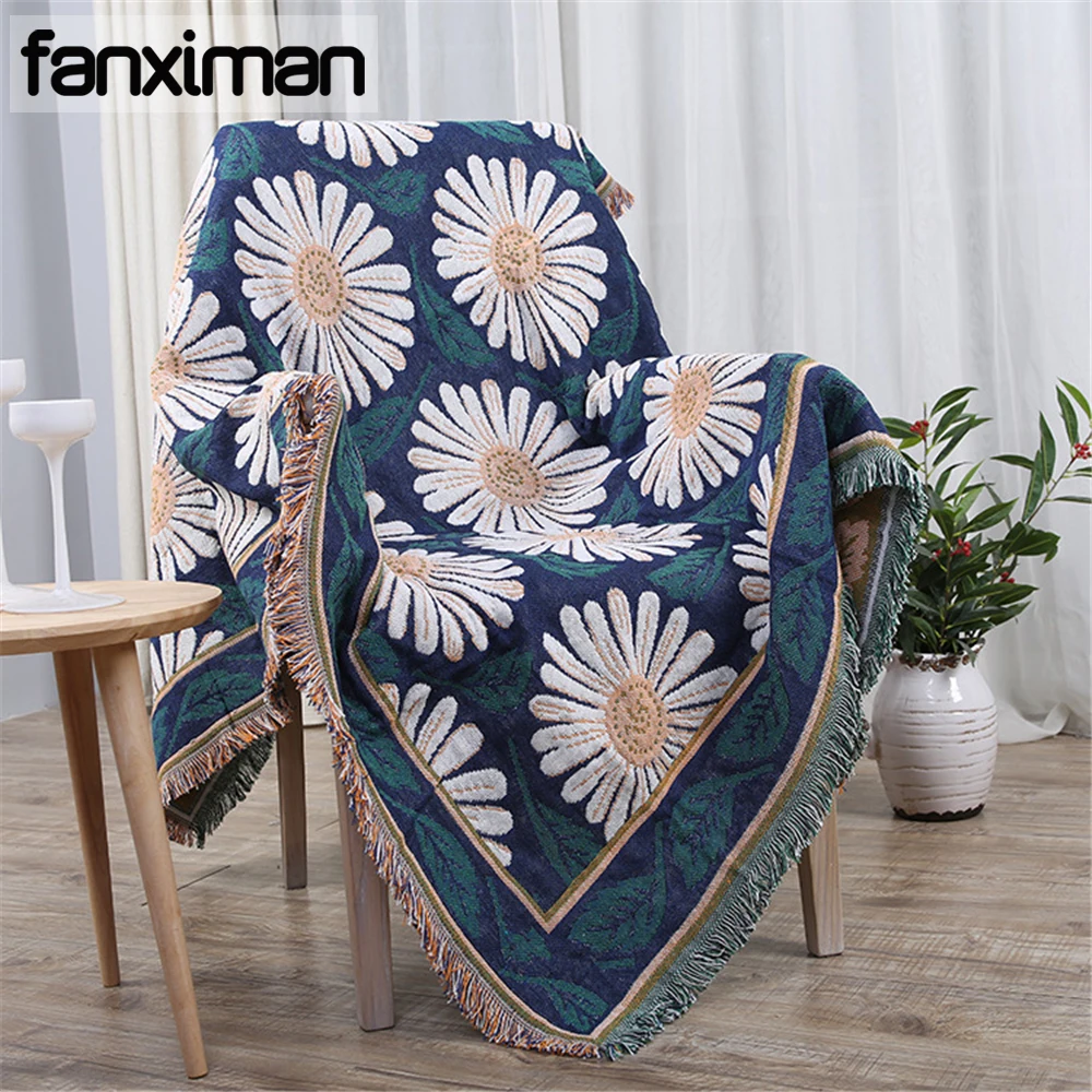 

Bohemian Cotton Blanket Decorative Plaids Sofa Thick Throws Blankets for Beds Couch White Chrysanthemum Weaving Bed Sheet Cover