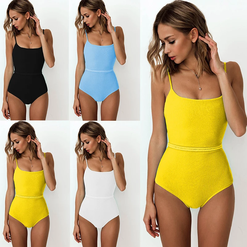 

Swimsuits Woman 2019 One Piece Sheer Bikini Push Up Ribbed Swim Swimwear High Waist Bathing Suit Women One Piece Swimsuits