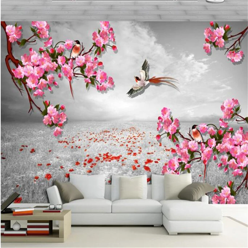 Beibehang 3d пользовательские фото обои фрески настенные наклейки Ретро фон Цветок Птица схема ТВ диван фон настенные фрески