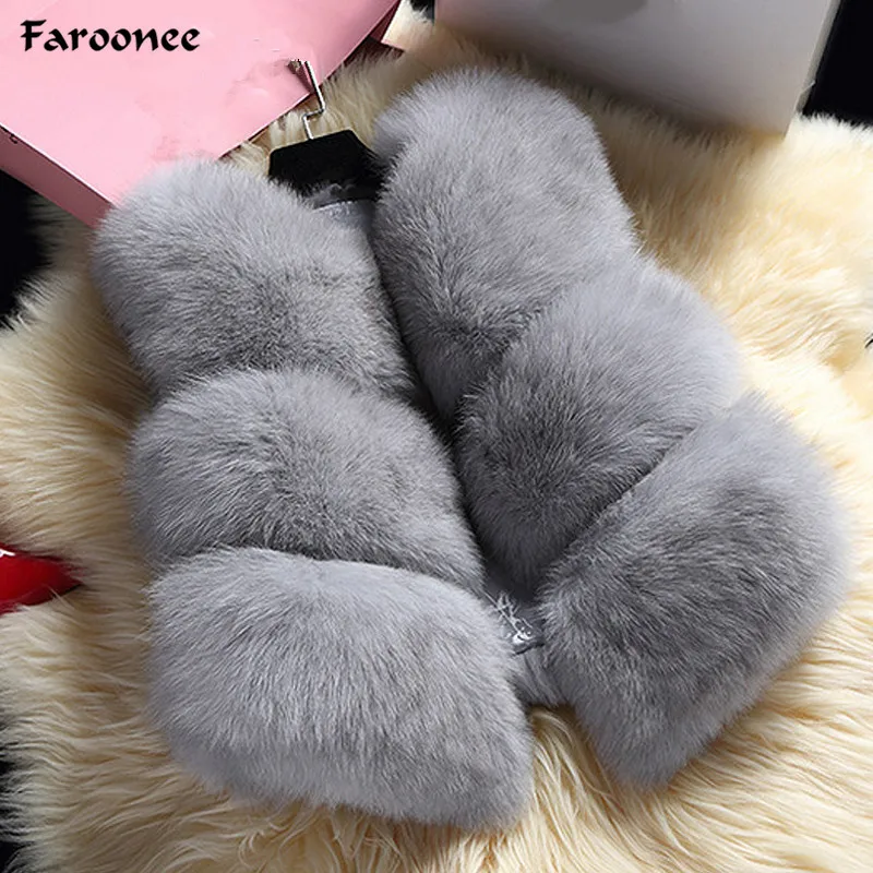 

New Winter Women Coat Thick Warm Faux Fox Fur Vest Elegant V-Neck Short Fur Jacket Outwear Wedding Cape chaqueta mujer Q4793