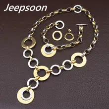 Dos Colores de Moda de Joyería de Acero Inoxidable Ronda Cadena de Collar y Pulsera y Pendientes Establecidas Para La Mujer SFXGAADI