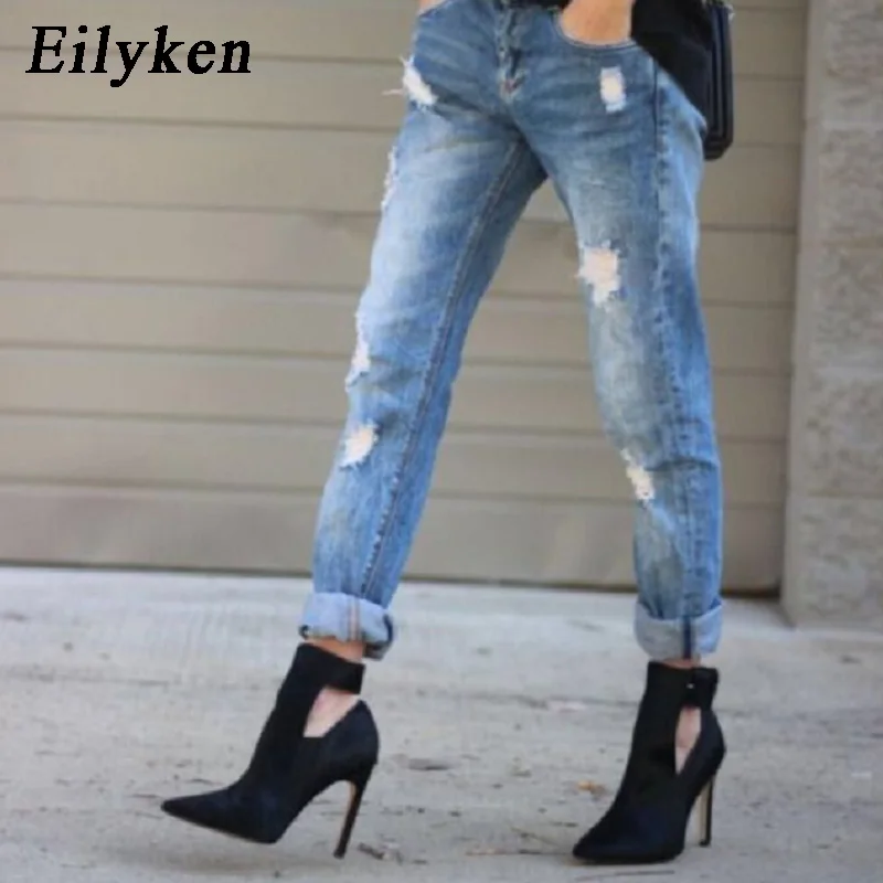 

Eilyken Spring/Autumn Women Pumps Boot Buckle Strap Pointed Toe Pumps Thin Heels Shoes Sexy Buckle Strap Chelsea Boots Sandals