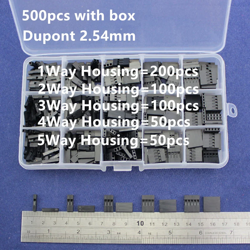 

500pcs Dupont sets Kit with box 2.54mm Pitch 2P 3P 4P 5Pin Dupont Housing Plastic Shell Terminal Jumper Wire Connector set