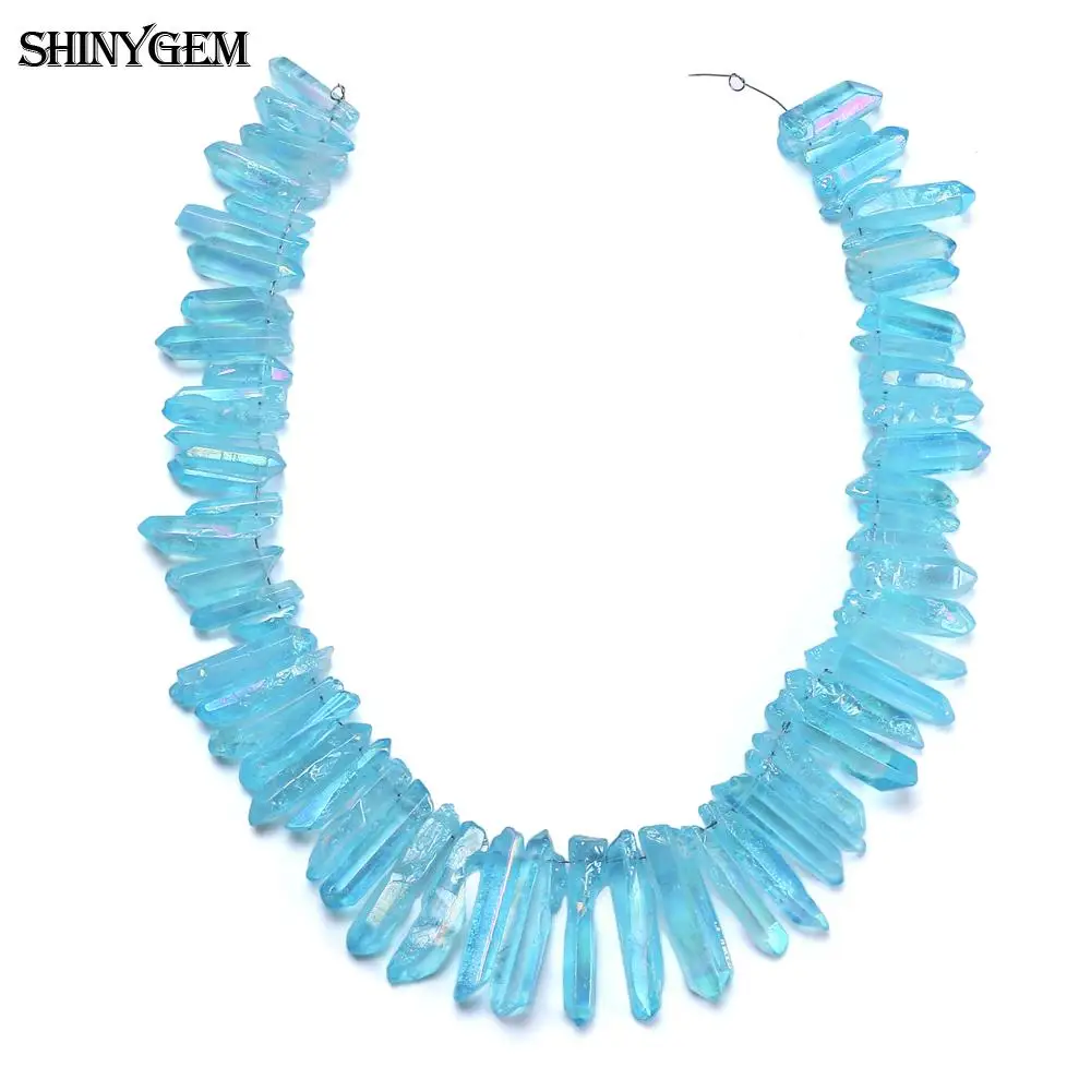

ShinyGem Sky Blue Translucent Natural Druzy Crystal Pillar DIY Drilled Crystal Column Stone Beads Pendants Jewelry Making 50pcs