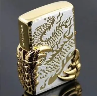 

Free shipping lighters 2 gold claw dragon wind kerosene