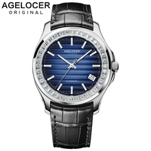AGELOCER Self-wind Mechanical Watches Men Swiss Brand Luminous Date Dive 50m Waterproof Automatic Watch Gem-set Swarovski Stone luxury agelocer wristwatch swiss brand mechanical role watch automatic big date window second disk military fossiler watch men