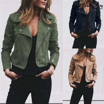 

2019 Women Ladies Leather Jacket Coats Zip Up Casual Top Coat Outwear Clothes Overcoat Tracksuit