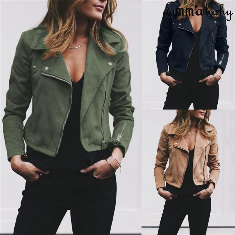 price cut  2019 Women Ladies Leather Jacket Coats Zip Up Casual Top Coat Outwear Clothes Overcoat Tracksuit