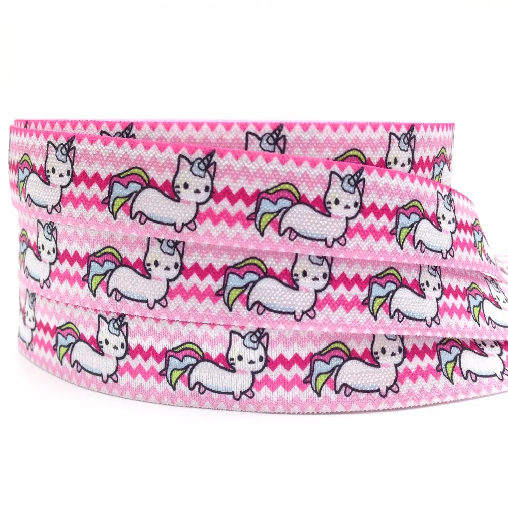

Good Quality 5/8" Cat Unicorn Print Fold Over Elastic 10yards/lot Caticorn FOE Ribbon for Hair Tie DIY Headwear Hair Accessories