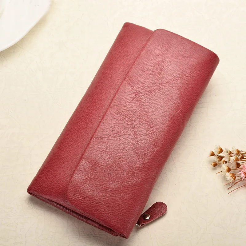 

2019 New Women Wallets Real Genuine Leather High Quality Long Designer Clutch Fashion Brand Card Phone Purse Solid