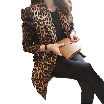 

Hot Sale Spring 2020 Women Fashion Blazer Slim Full Leopard Print Suit Jacket Female One Button Outerwear Plus Size M-3XL