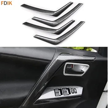 

4pcs Inner Carbon Fiber & Chrome Door Handle Armrest Cover Strip Trim Garnish Protector Guard Toyota RAV4 2013-2017