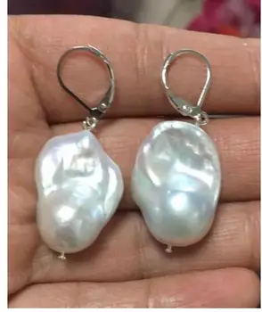 

noble jewelry big 16*22mm white baroque South Sea Pearl earrings