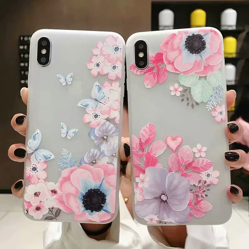 Рельефный розовый цветок задняя крышка чехол для телефона s iPhone X XS MAX XR цветочный