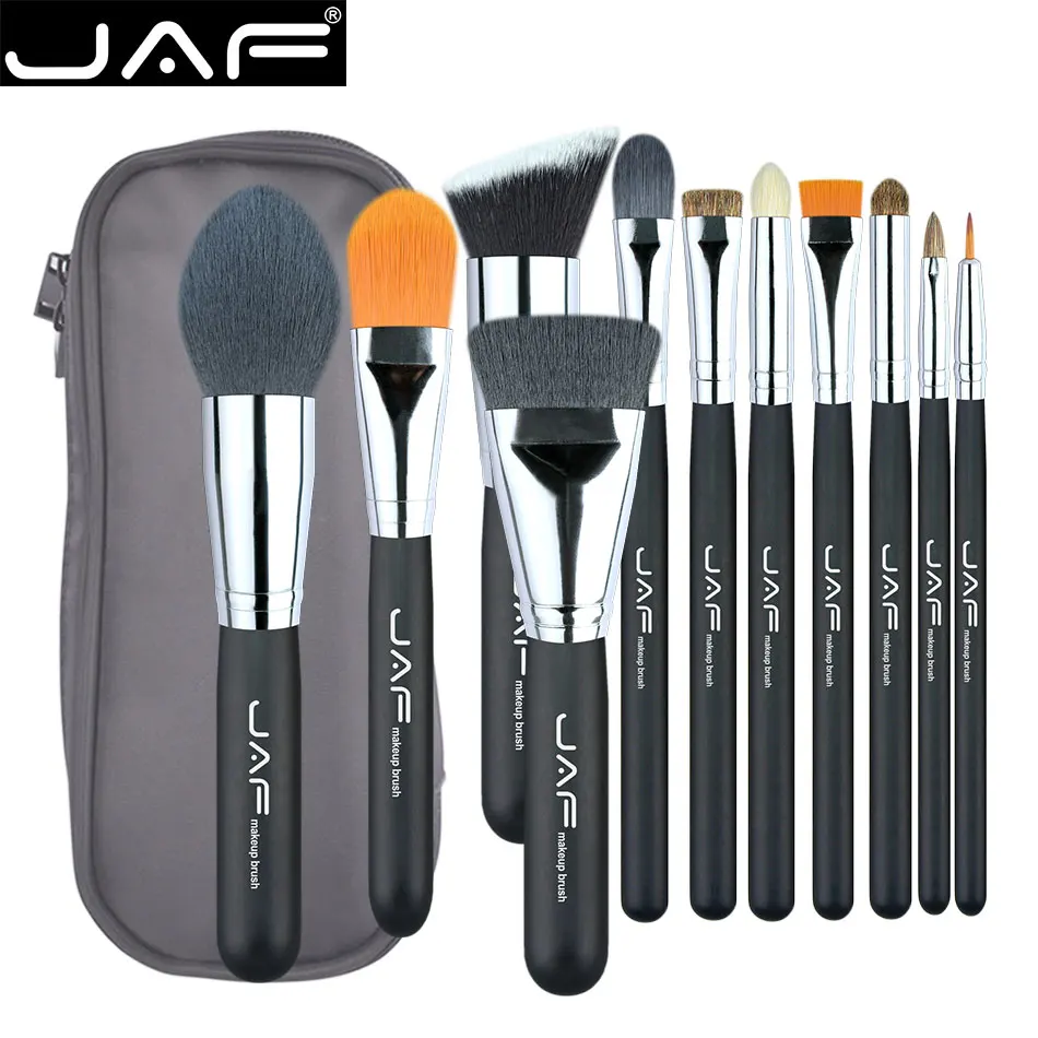 JAF уникальные 11 шт кисти для макияжа и инструмент, набор кистей для макияжа для путешествий, полиэфирный чехол на молнии Makup набор кистей J1209MYZ-B