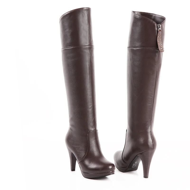 TAOFFEN/размеры 32-48, женские ботфорты на высоком каблуке модные зимние высокие сапоги на платформе теплые зимние сапоги, обувь на каблуке, P1889