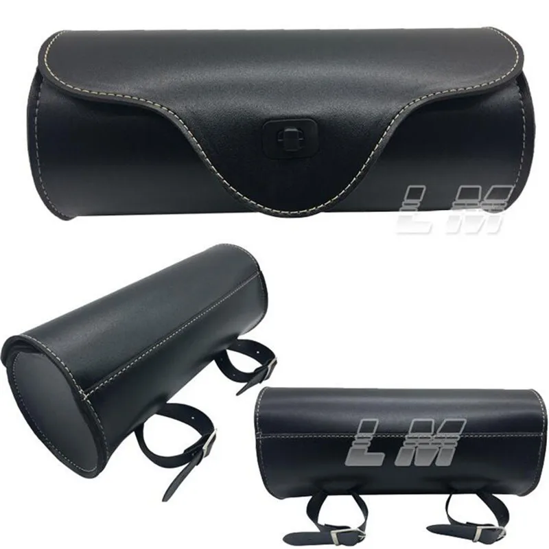 Universal Motorcycle Black PU Leather Tool Bag Pouch Saddlebag Tool Side Bag Roll Barrel Motorcycle Saddle Bags For Harley 750