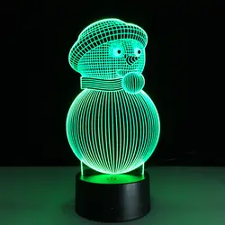 Рождественский снеговик 7 цветов 3D огни энергосбережения светодиодный иллюзия Лампа творческий трехмерная ночник