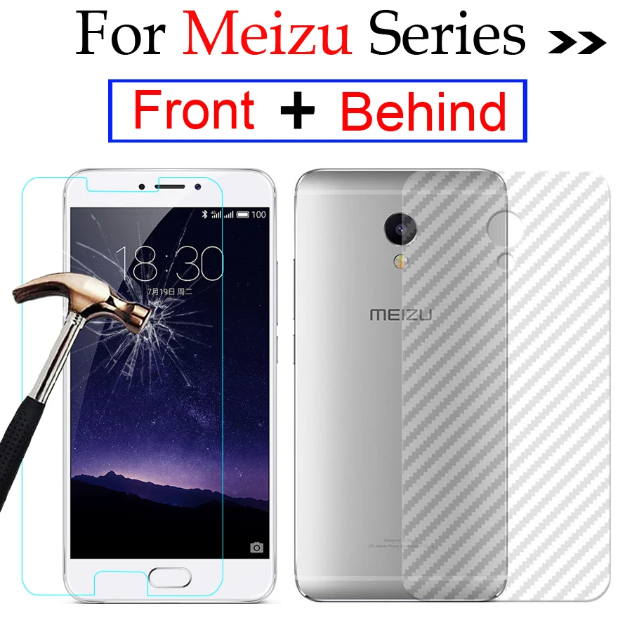 

For Meizu M2 M3 M5 MX4 MX5 MX6 MX5 Pro M2 M3 M5 Note 2pcs Front Tempered Screen Protector Carbon Back Sticker film Case Cover