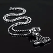 Thor Hammer Mjolnir Viking Amulet Necklace in Stainless Steel Silver font b Gold b font