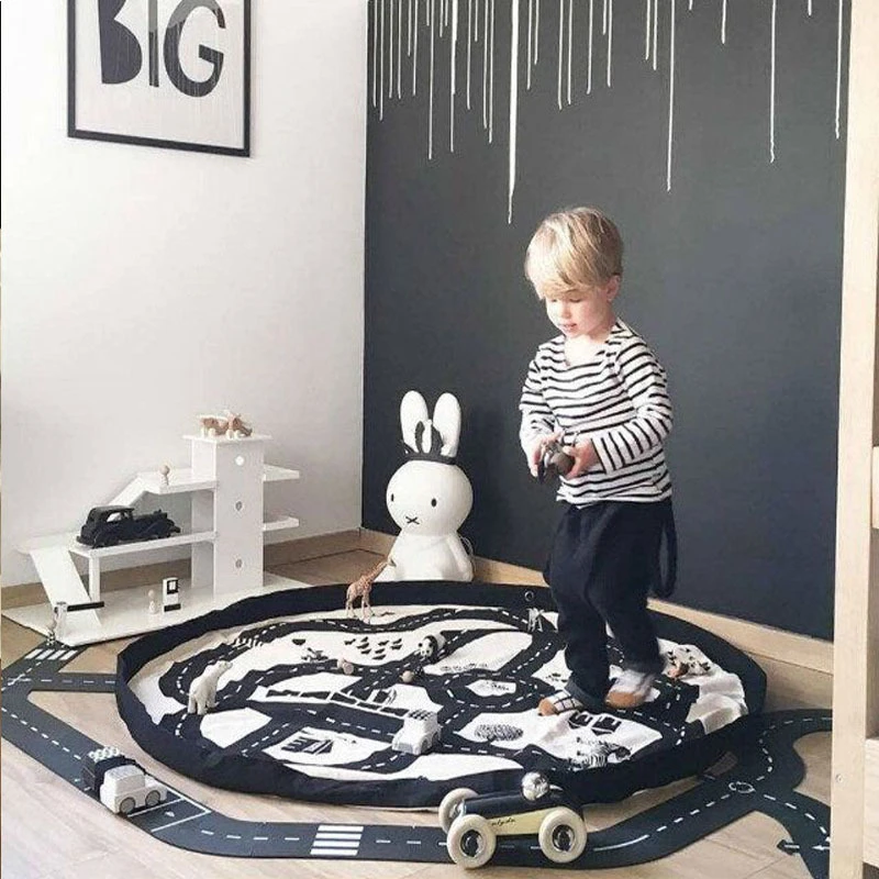 

Kids Game Mats Baby Road game Crawling Canvas Pad Bag Round Play Mat Children Play Game Rug Car Game Carpet Infant Room Toys New