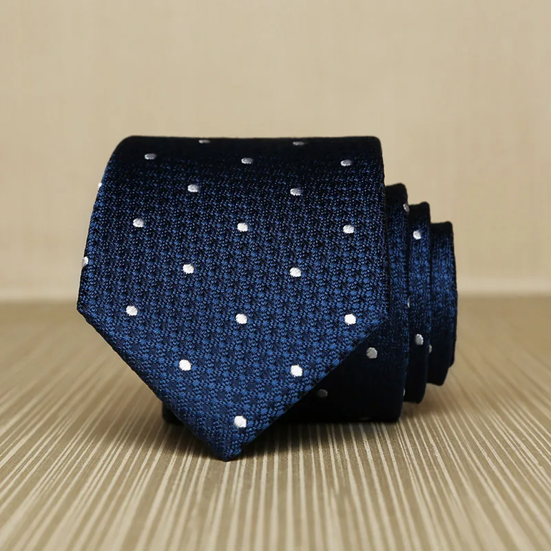 Новые натуральные шелковые галстуки для мужчин дизайнерский модный бренд 7 см роскошный Шелковый темно-синий жаккардовый тканый галстук в горошек zs7229 - Цвет: Navy Blue Dot
