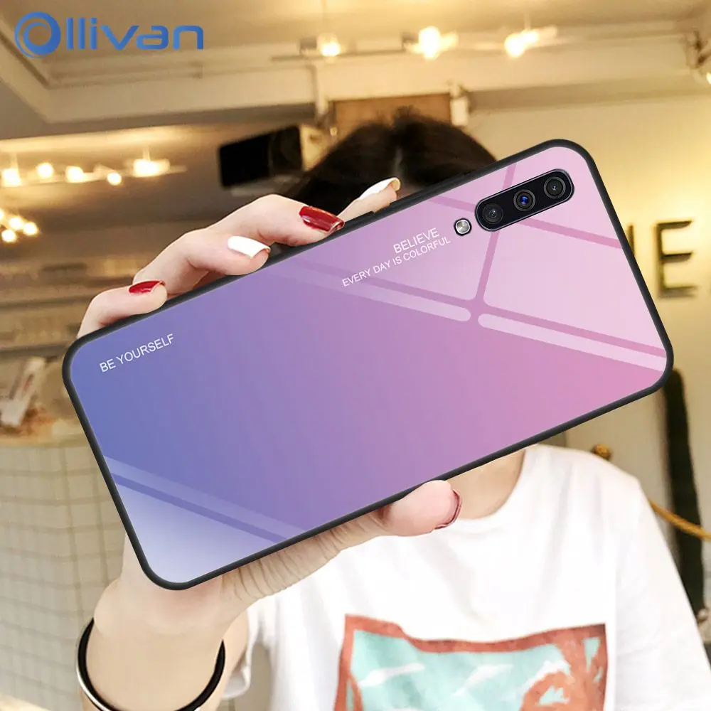 

For Samsung Galaxy A50 Case Cover Gradient Tempered Glass Phone Cover For Samsung Galaxy A70 A10 A20 A30 Aurora Colorful Cover