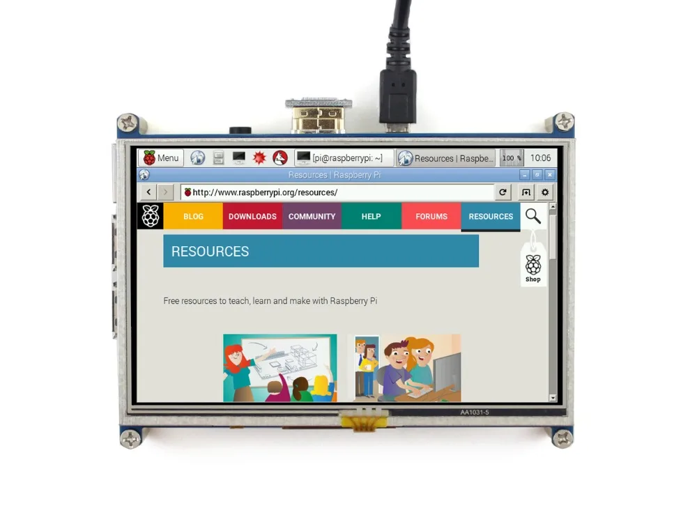 Waveshare RPi 5 дюймовый ЖК Дисплей HDMI с двухцветным чехлом резистивный сенсорный