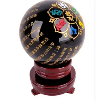 

Narural obsidian quartz Crystal carving scriptures Sphere Ball Healing 75MM--80MM +stand