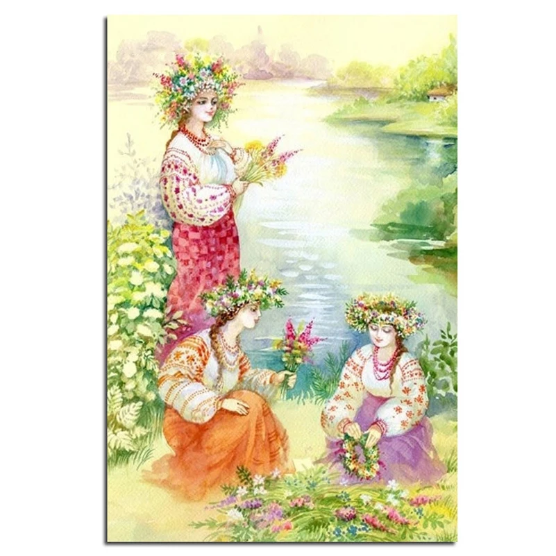 

DIY Diamonds Mosaic Character Set For Embroidery Stitch Ukraine Girl Paintings Rhinestones Cross-Stitch Icons Crafts Drill Cloth