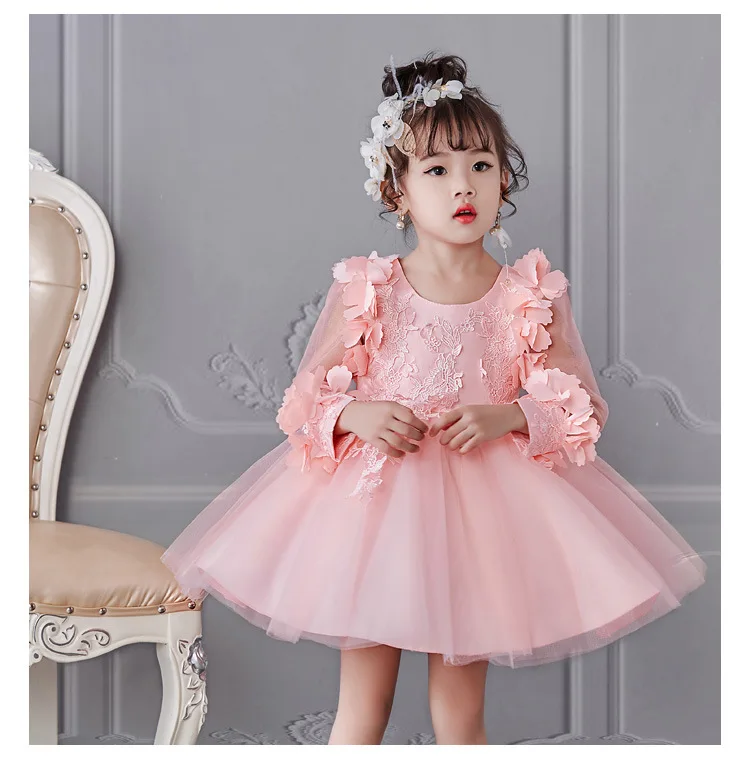 Коллекция года, весенние платья для девочек, с оборками, с цветочным рисунком, с рукавами, платье принцессы