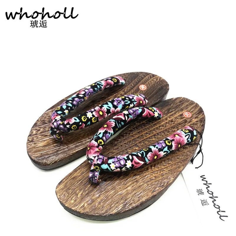 

WHOHOLL Geta Summer sandals women Japanese geta female flip-flops lady wooden slippers clogs flat wooden shoes summer slippers.