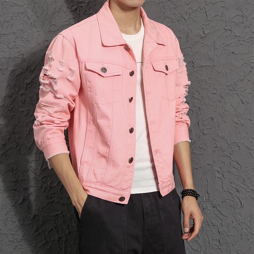 Autumn denim jacket New Man denim coat pink jeans jacket 5XLin Jackets from Men's Clothing on