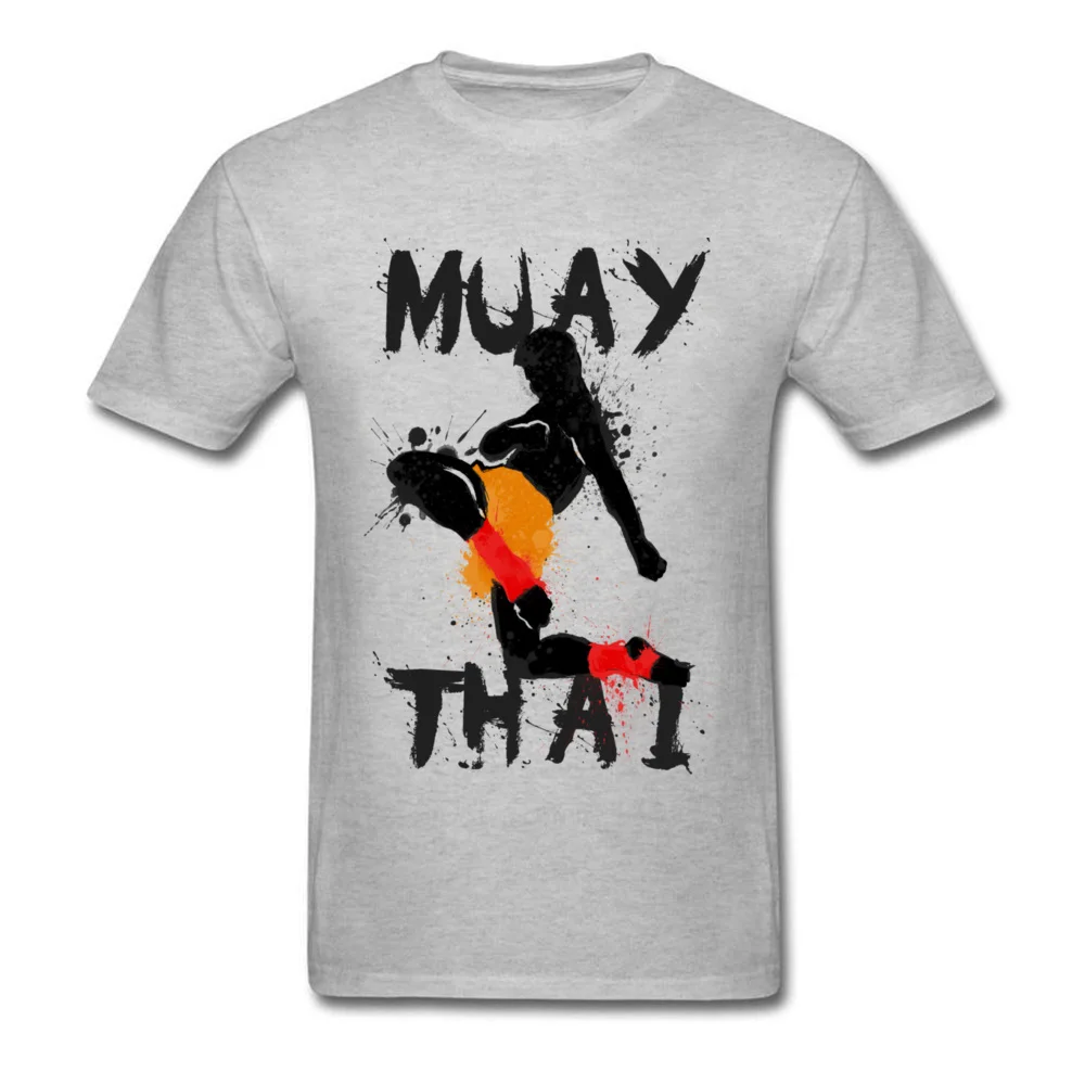 Geek Muay Thai Fighter Men Top T-shirts New Arrival Summer Short Sleeve Crewneck 100% Cotton Tees Design Tee-Shirts Muay Thai Fighter grey